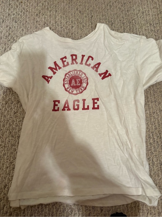 American Eagle Outfitters Tops - American Eagle Outfitters White Tee with Red Crest Logo